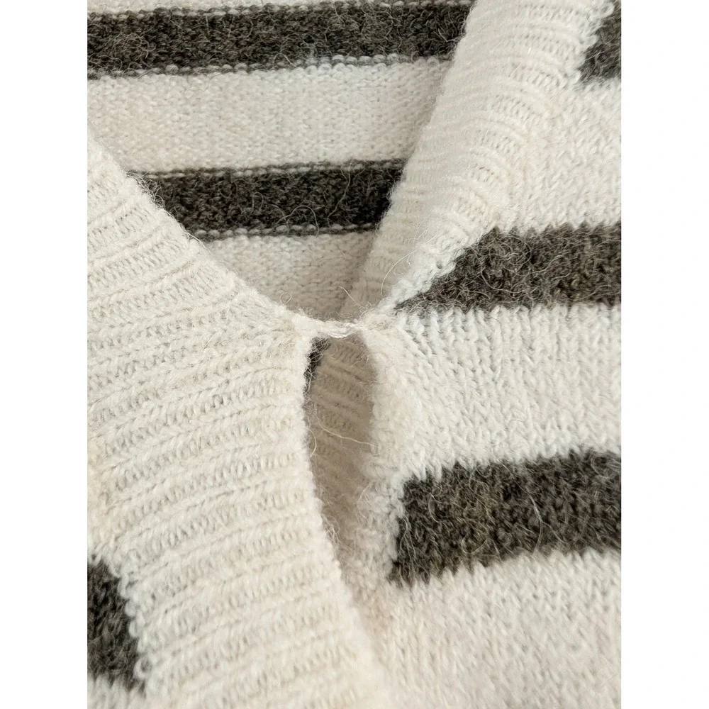 Madewell‎ Alpaca Striped Wrap Sweater XXS Cream Green Wool Blend V-Neck Preppy